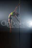 Pole dance. Graceful dancer performs acrobatic pas