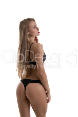 Studio shot of long-haired beauty with elastic ass