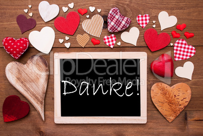 One Chalkbord, Many Red Hearts, Danke Means Thank You