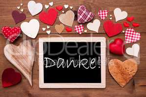 One Chalkbord, Many Red Hearts, Danke Means Thank You