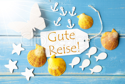 Sunny Summer Greeting Card With Gute Reise Means Good Trip