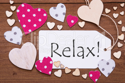 Label With Pink Heart, Text Relax