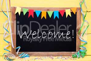 Chalkboard With Party Decoration, Text Welcome