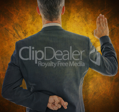 Composite image of rear view of businessman taking oath with fin