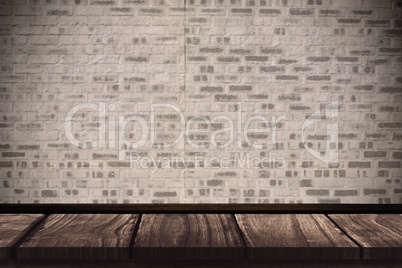 Composite image of wooden desk