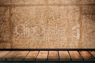 Composite image of wooden desk