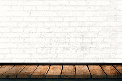 Composite image of wooden desk