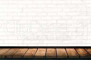 Composite image of wooden desk