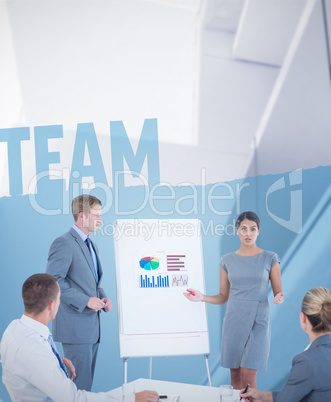 Composite image of business people doing statistics presentation
