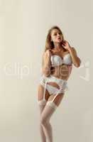 Beautiful model posing in seductive lingerie set