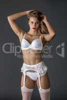 Pretty model advertises erotic lingerie for brides