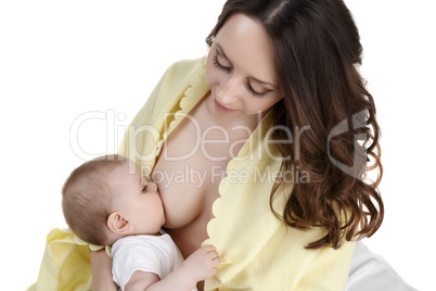 Studio photo of woman breastfeeding her baby