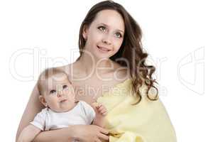 Image of attractive woman and her little daughter