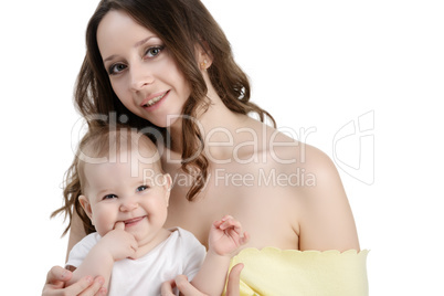 Beautiful woman and her adorable baby smiling