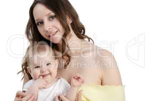 Beautiful woman and her adorable baby smiling