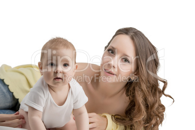 Studio photo of attractive woman and her child