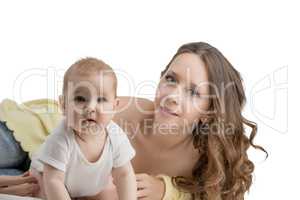 Studio photo of attractive woman and her child