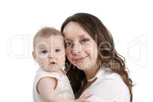 Nice dark-haired woman and her adorable daughter