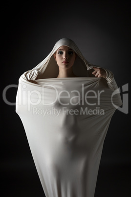 Crazy girl pulled tissue on her naked body