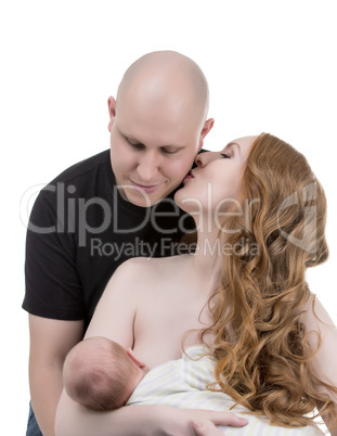 Happy parents with baby, isolated on white