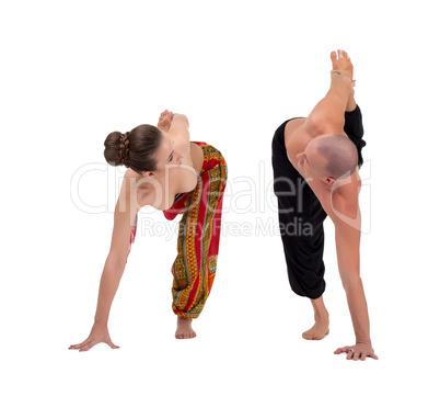 Yoga. Partners look at each other during exercise