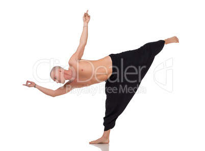Yoga instructor in special pants for training