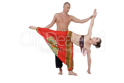 Yoga. Middle-aged man and woman training
