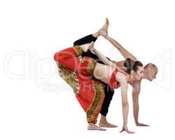 Paired yoga training of man and woman