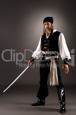 Attractive man dressed pirate for Halloween