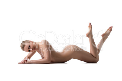 Nude beautiful woman, isolated on white background