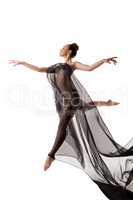 Art photo of graceful dancer posing nude in jump