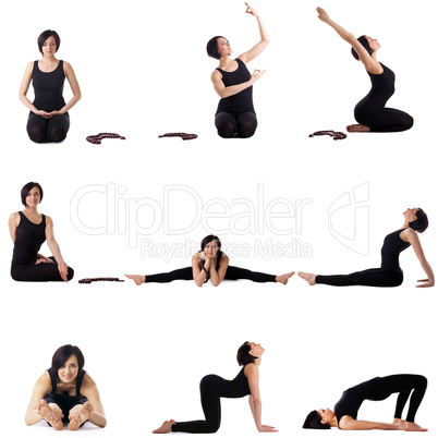 Set of studio photos with cute yoga model