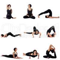 Collection of brunette doing stretching exercises