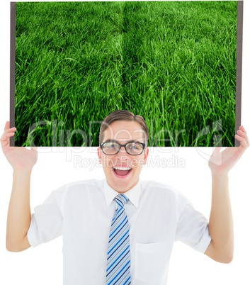 Man holding lawn book