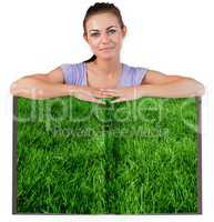 Woman with lawn book