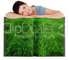 Woman with lawn book