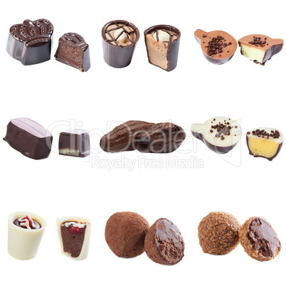 Collection of chocolate candy with cream filling