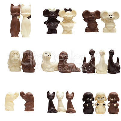 Set of chocolate figurines, isolated on white