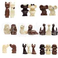 Set of chocolate figurines, isolated on white