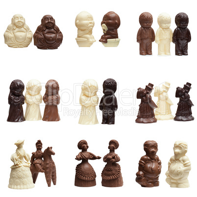 Edible figures made of different kinds chocolate