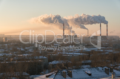 Industrial cityscape. Image of CHP in morning