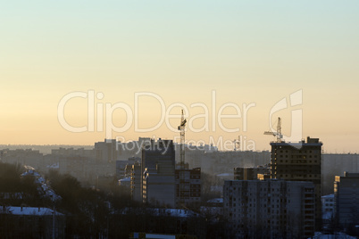 Construction of new apartment buildings in morning