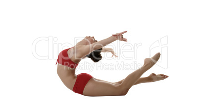 Lovely female gymnast arched her back at camera