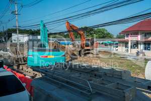 Image of excavation works in city. Thailand