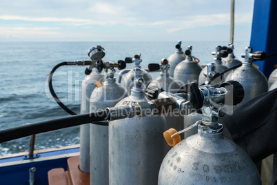 Image of oxygen cylinders for diving, close-up