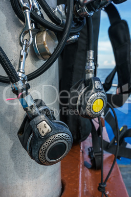 Close-up of equipment for scuba diving