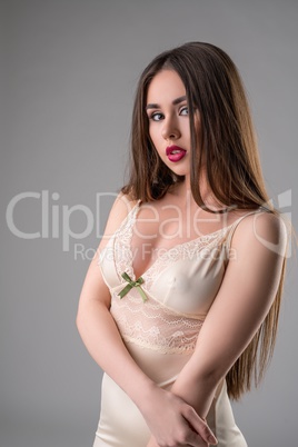Sexy girl in ivory lingery.