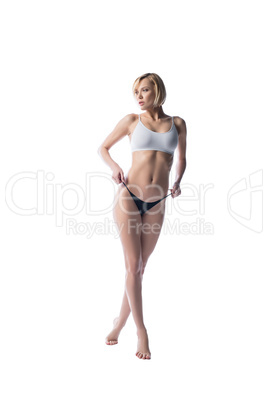 Hot blonde with bob hairstyle posing in underwear