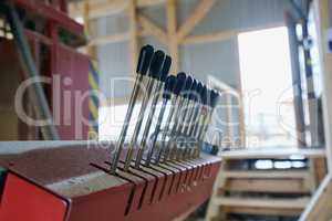 Sawmill. Image of levers for control machine
