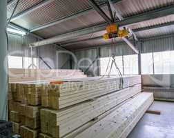 At sawmill. View on loading of wooden bars